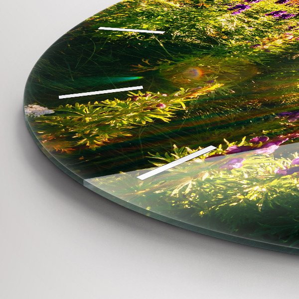 Round glass clock Lavender Meadow