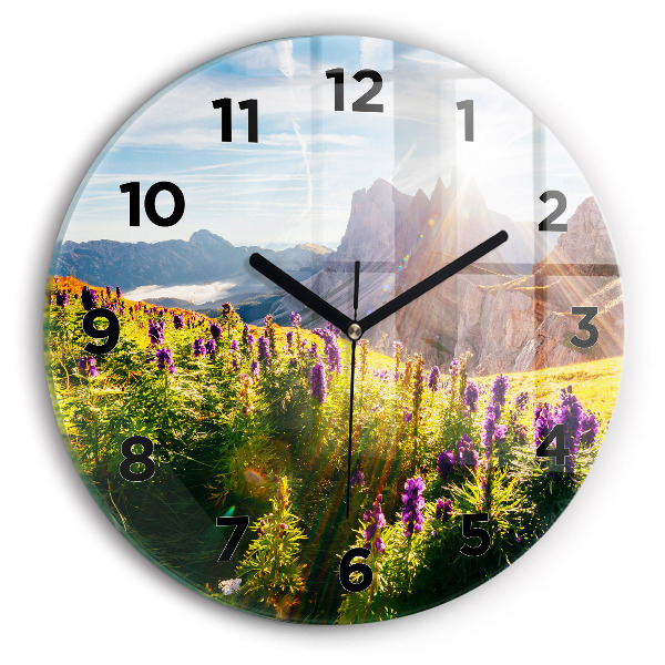 Round glass clock Lavender Meadow
