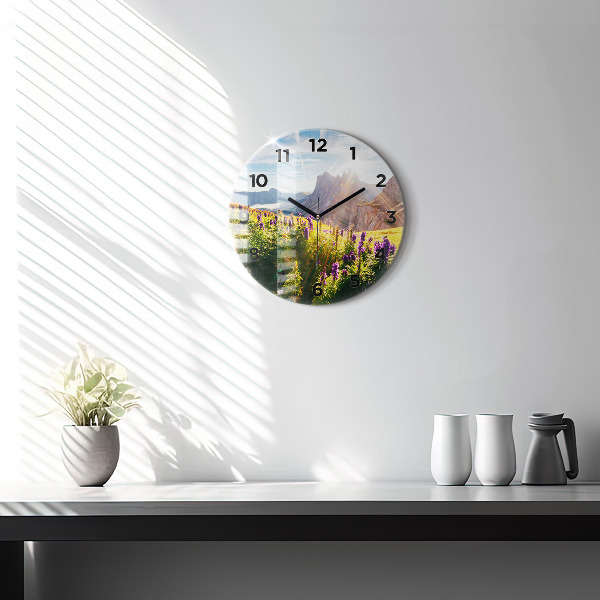 Round glass clock Lavender Meadow