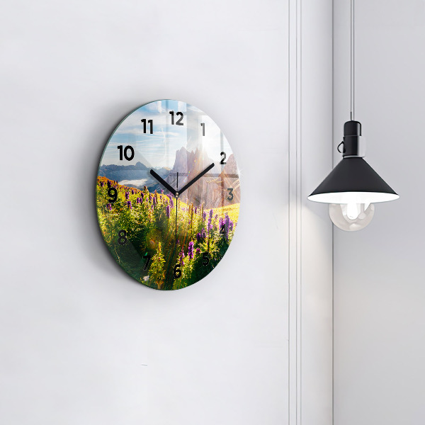 Round glass clock Lavender Meadow