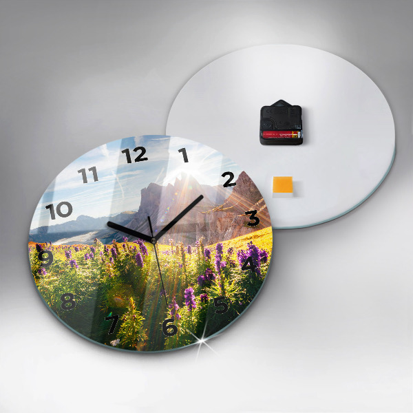 Round glass clock Lavender Meadow