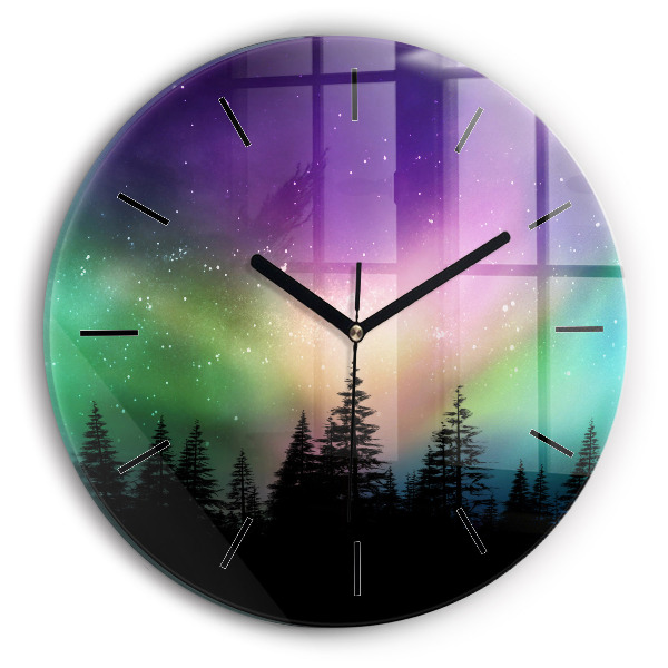 Round glass clock Northern lights