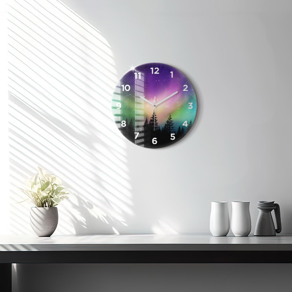 Round glass clock Northern lights