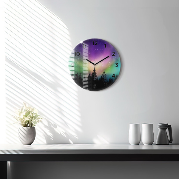Round glass clock Northern lights