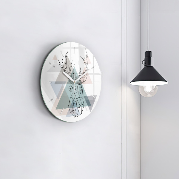 Round glass clock Reindeer Scandinavian style