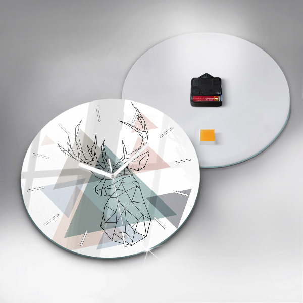 Round glass clock Reindeer Scandinavian style