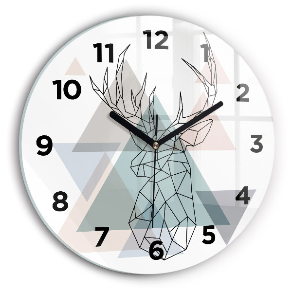 Round glass clock Reindeer Scandinavian style