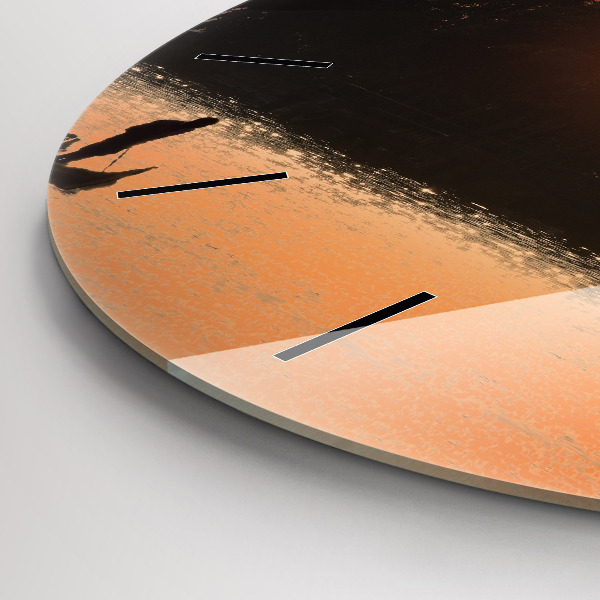 Round glass clock Sunset and palm trees