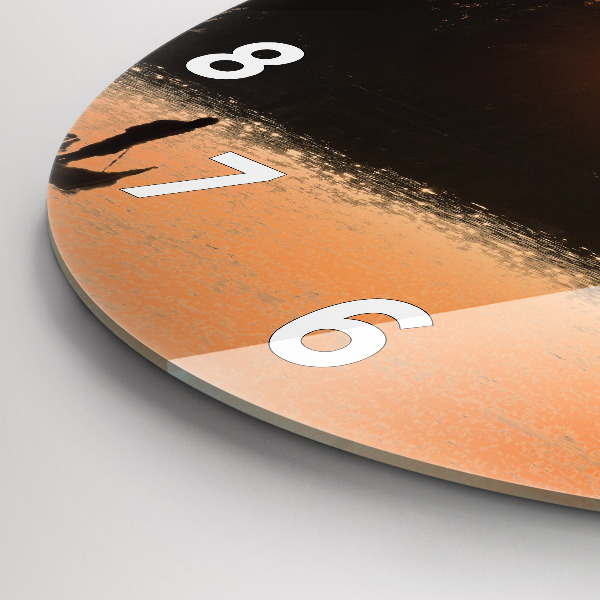 Round glass clock Sunset and palm trees