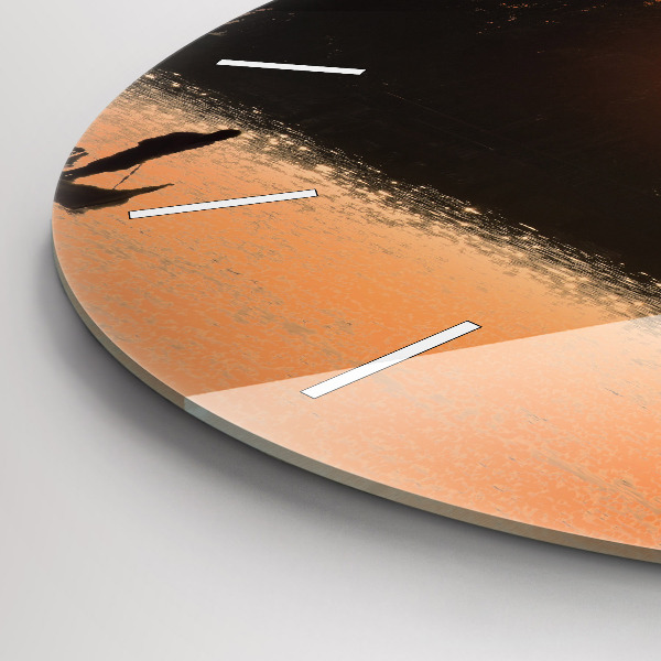 Round glass clock Sunset and palm trees