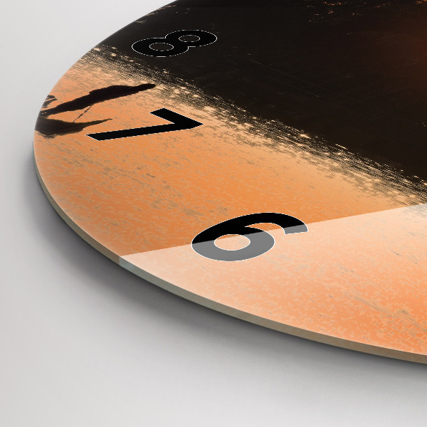 Round glass clock Sunset and palm trees