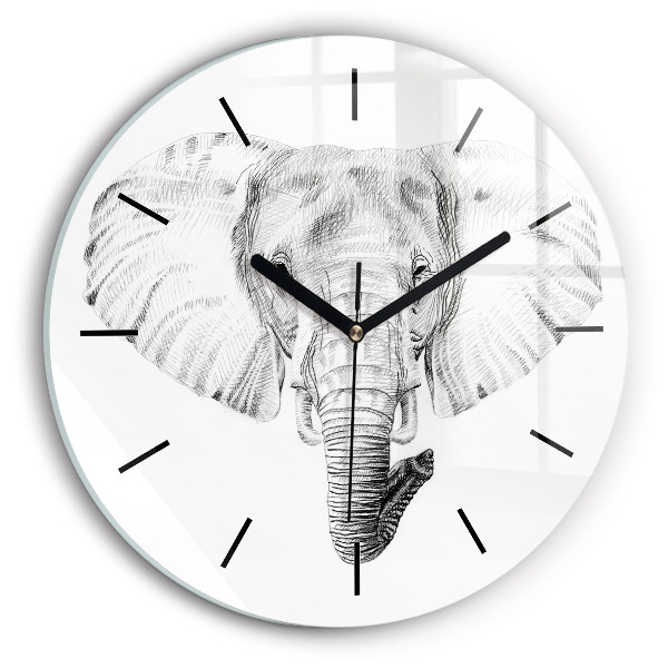 Round glass clock Graphic elephant head