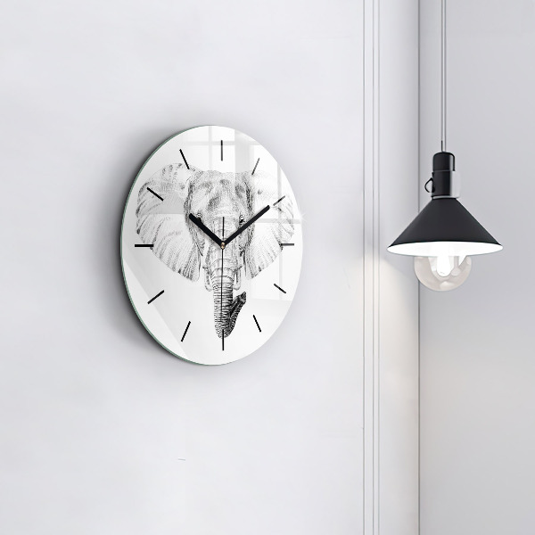 Round glass clock Graphic elephant head