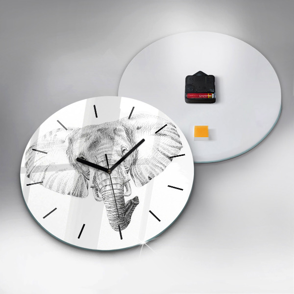 Round glass clock Graphic elephant head