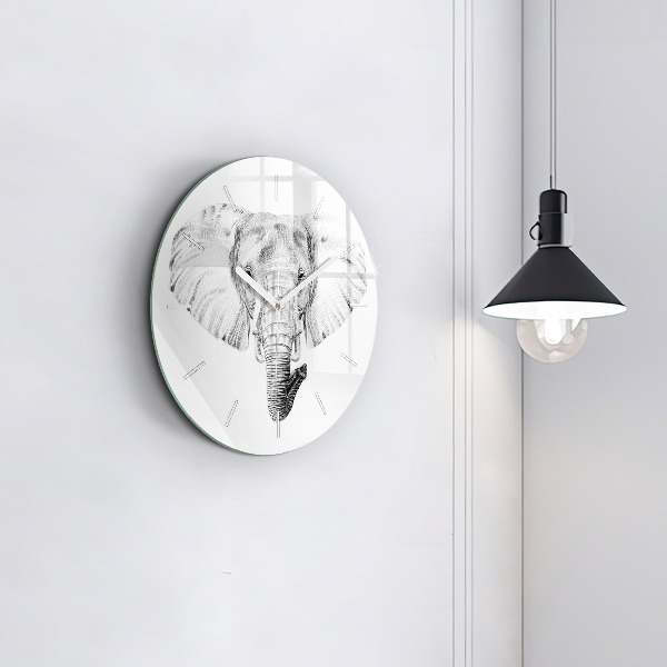 Round glass clock Graphic elephant head