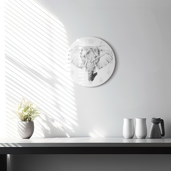 Round glass clock Graphic elephant head