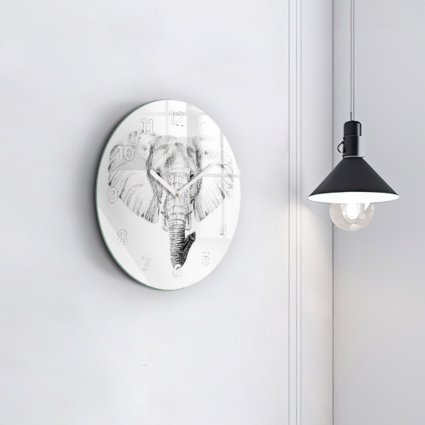 Round glass clock Graphic elephant head