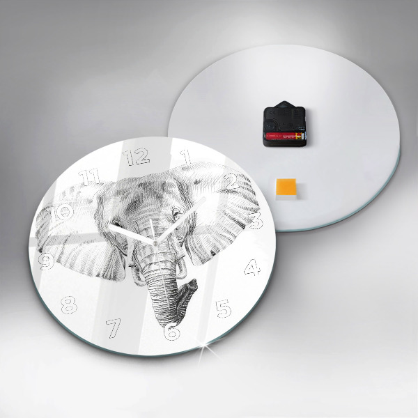 Round glass clock Graphic elephant head