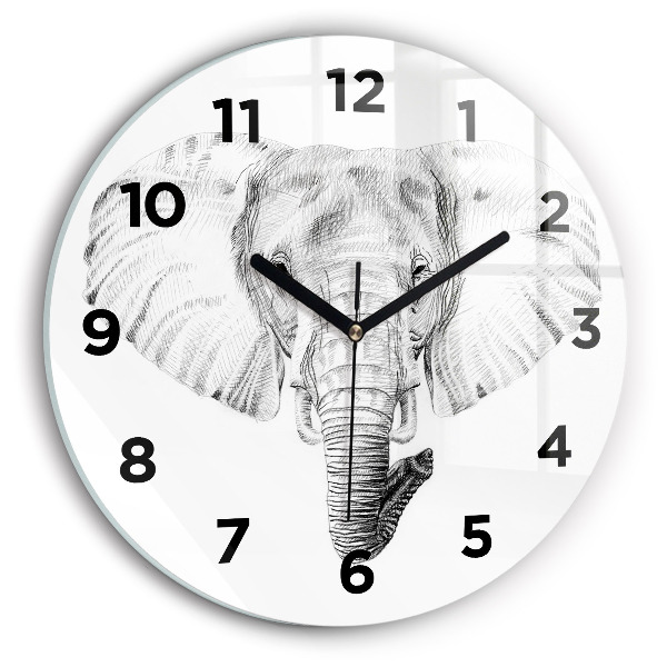 Round glass clock Graphic elephant head