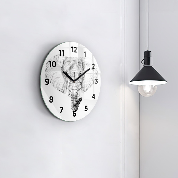 Round glass clock Graphic elephant head