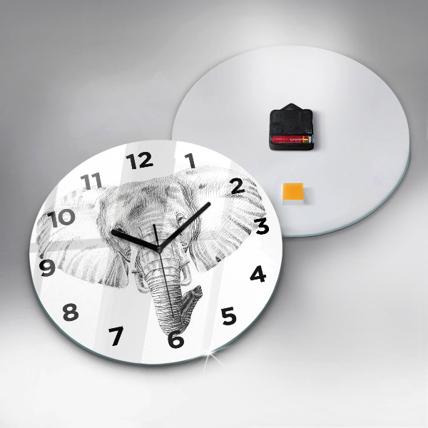 Round glass clock Graphic elephant head