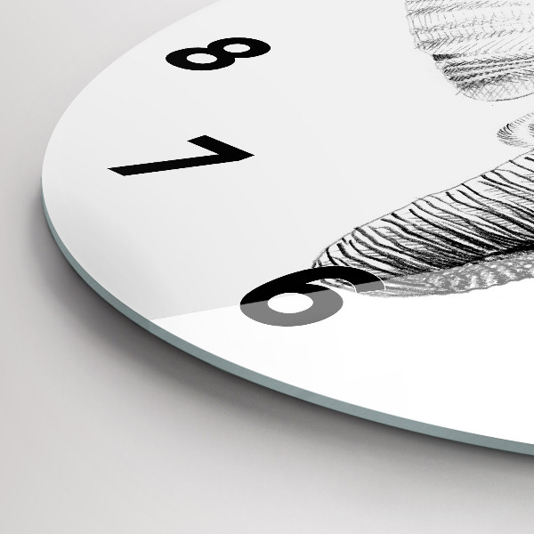 Round glass clock Graphic elephant head