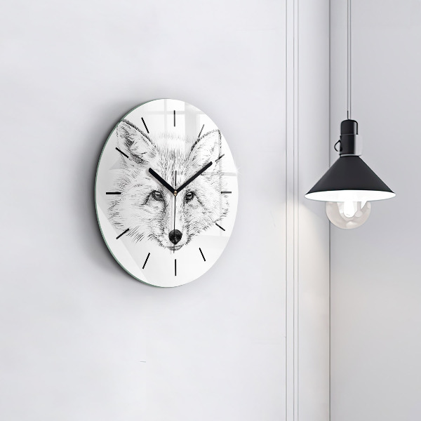 Round glass clock Graphic fox head