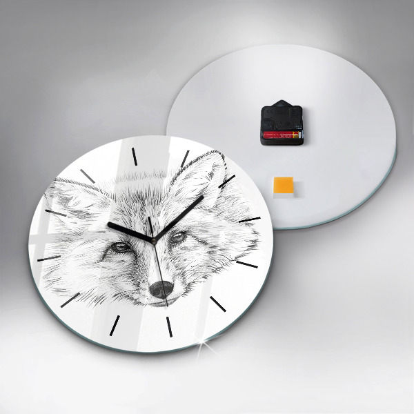 Round glass clock Graphic fox head