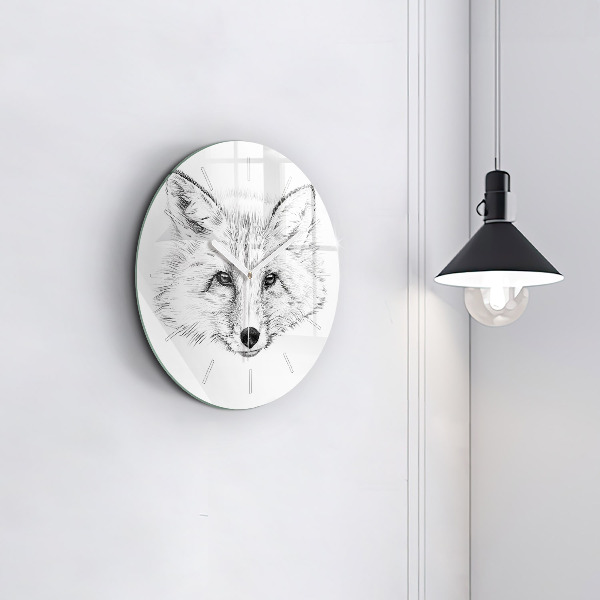 Round glass clock Graphic fox head