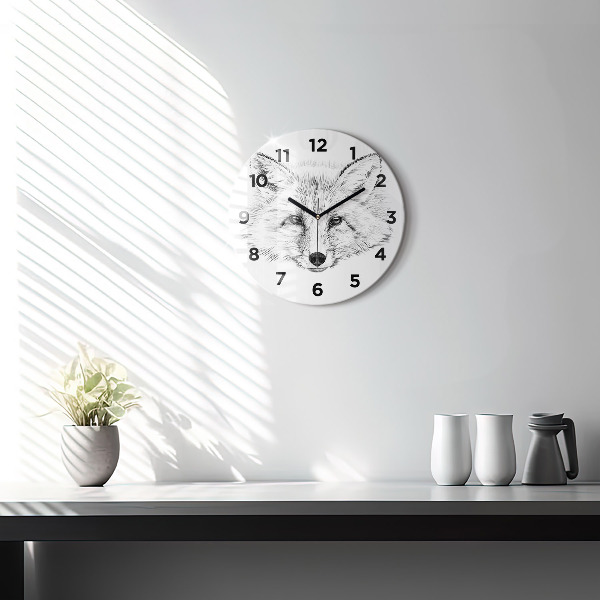 Round glass clock Graphic fox head