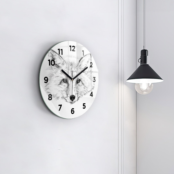 Round glass clock Graphic fox head