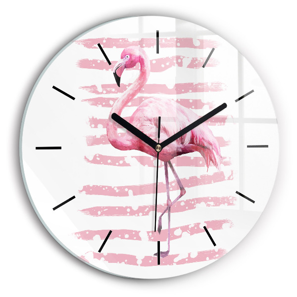 Round glass clock Flamingo Graphic