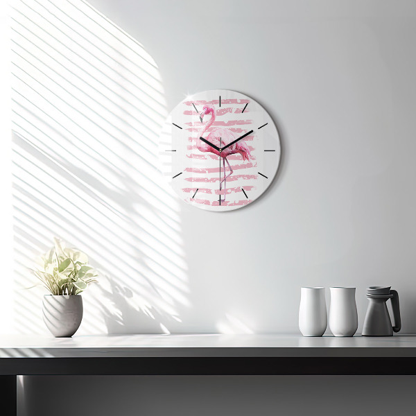 Round glass clock Flamingo Graphic