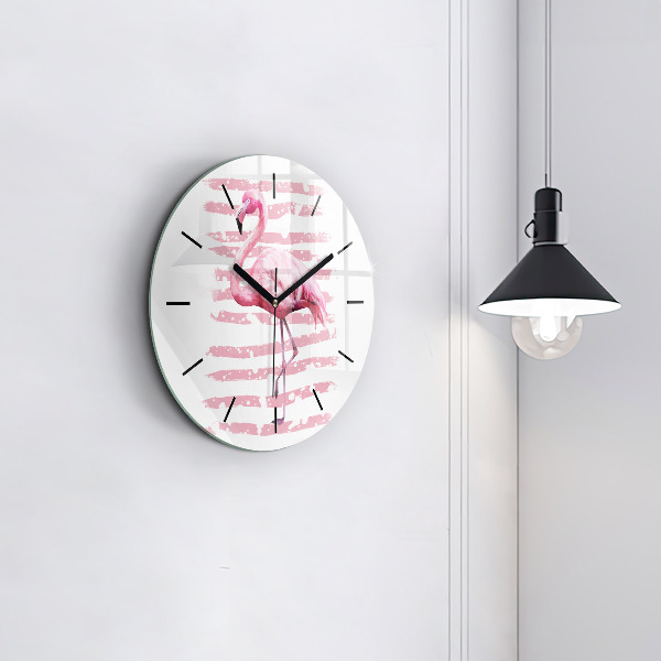 Round glass clock Flamingo Graphic