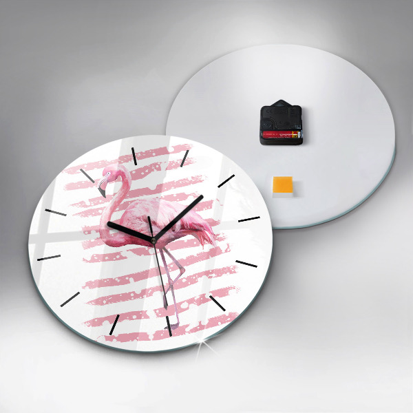Round glass clock Flamingo Graphic