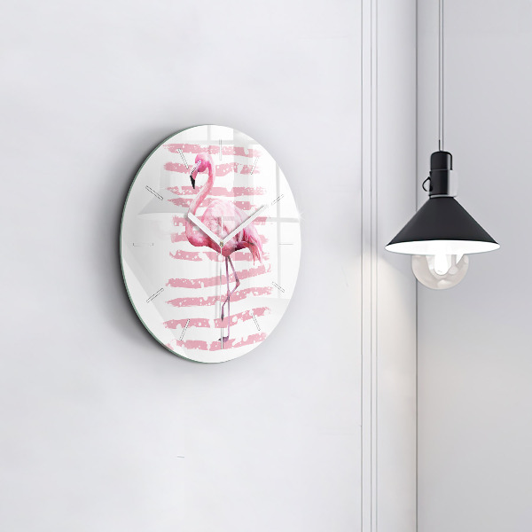 Round glass clock Flamingo Graphic