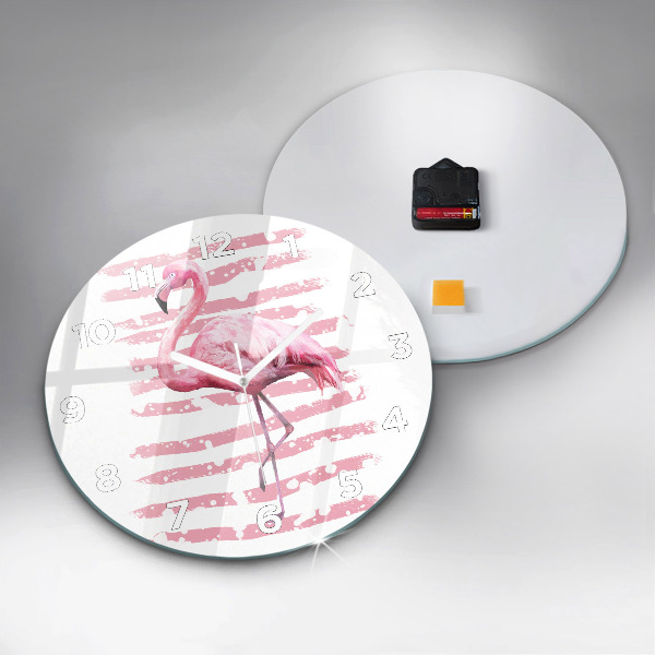 Round glass clock Flamingo Graphic