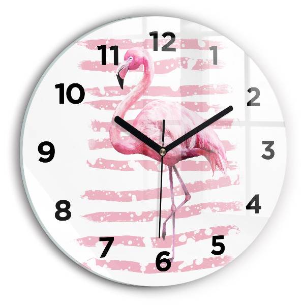 Round glass clock Flamingo Graphic