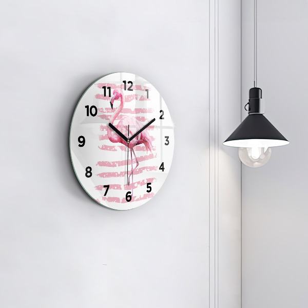 Round glass clock Flamingo Graphic