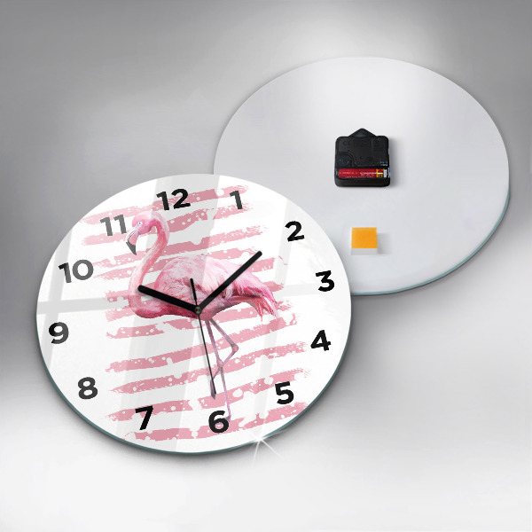 Round glass clock Flamingo Graphic