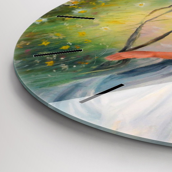 Round glass clock Beautiful woman with a horse