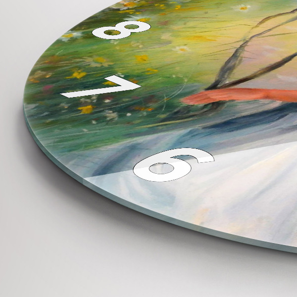 Round glass clock Beautiful woman with a horse