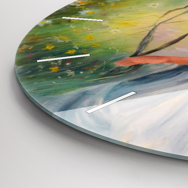 Round glass clock Beautiful woman with a horse