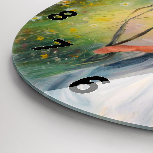 Round glass clock Beautiful woman with a horse