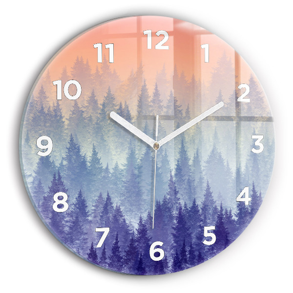 Round glass clock Forest in the fog