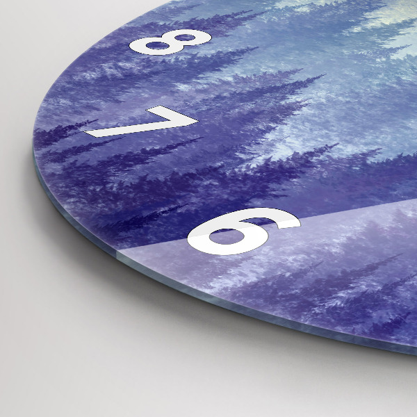 Round glass clock Forest in the fog