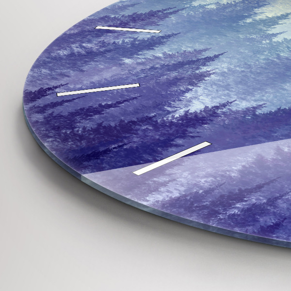 Round glass clock Forest in the fog