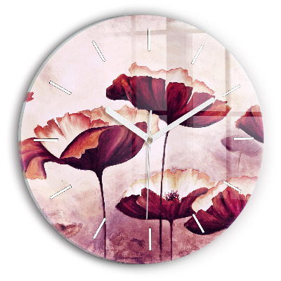 Round glass clock Blooming poppies