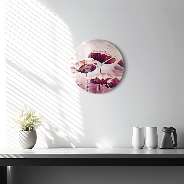 Round glass clock Blooming poppies