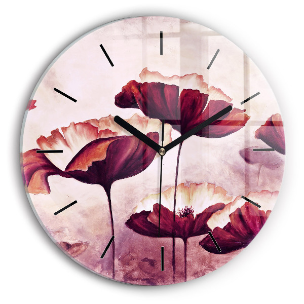Round glass clock Blooming poppies